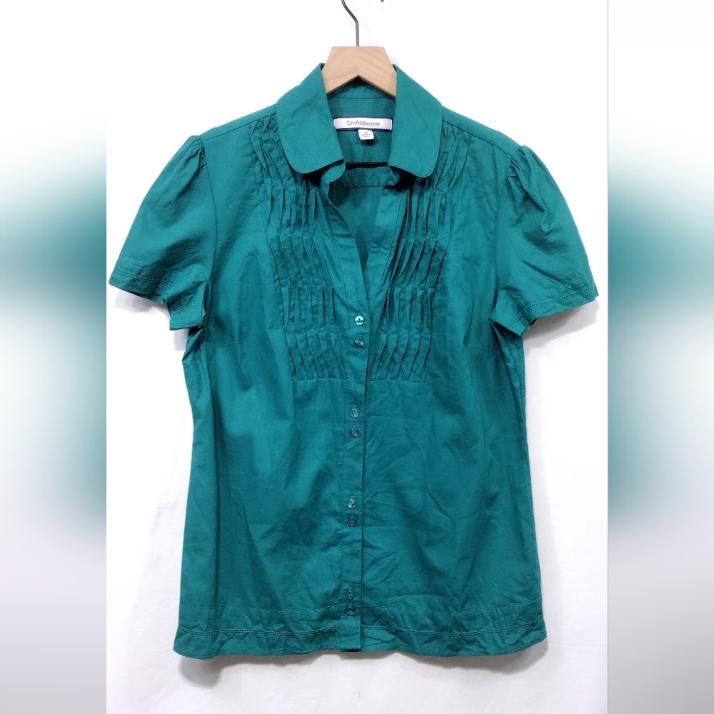 Croft & Barrow Linen Blend Button Shirt Women's M Green Preppy Academia Retro
